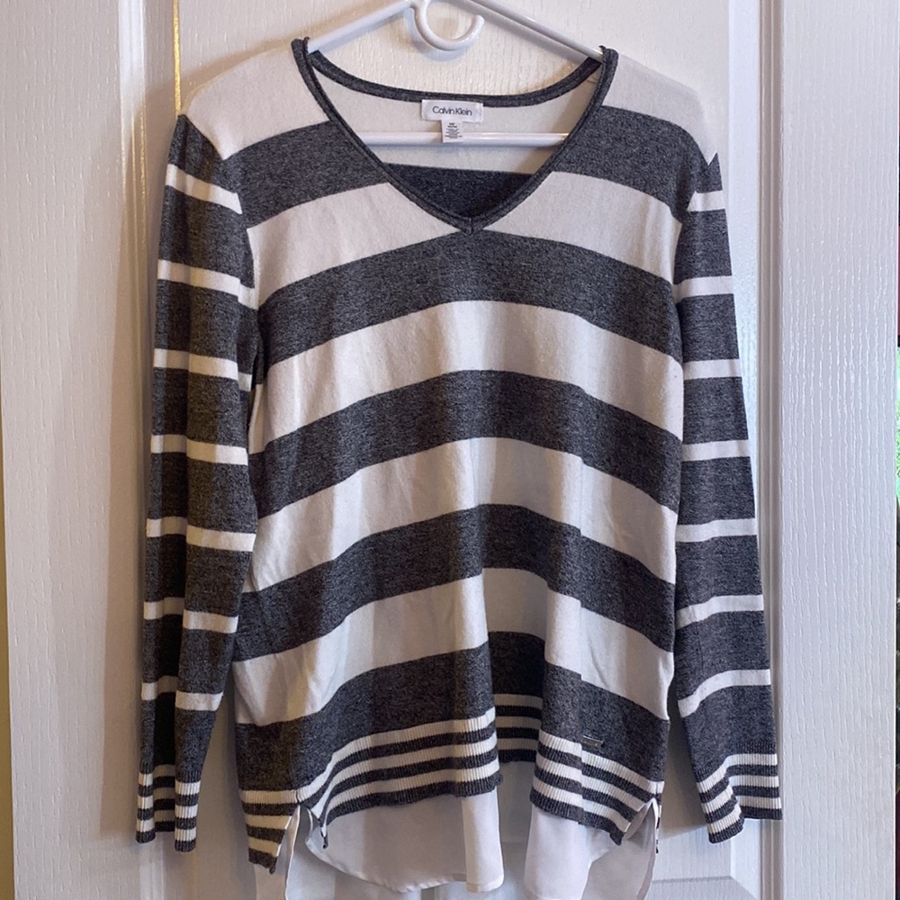 Calvin Klein Grey & White Striped Sweater